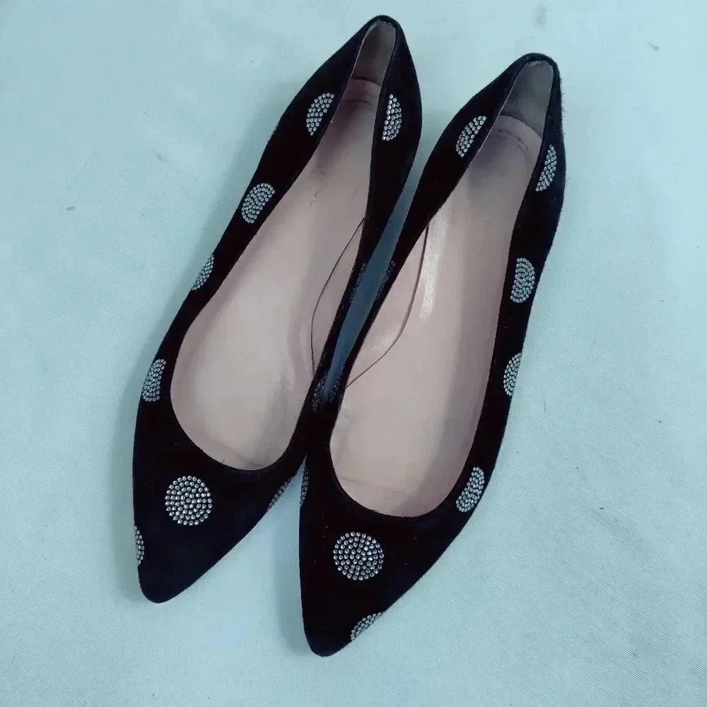Kate Spade Bayla black suede crystal polka dot pointed flats size 7.5 - Picture 8 of 16